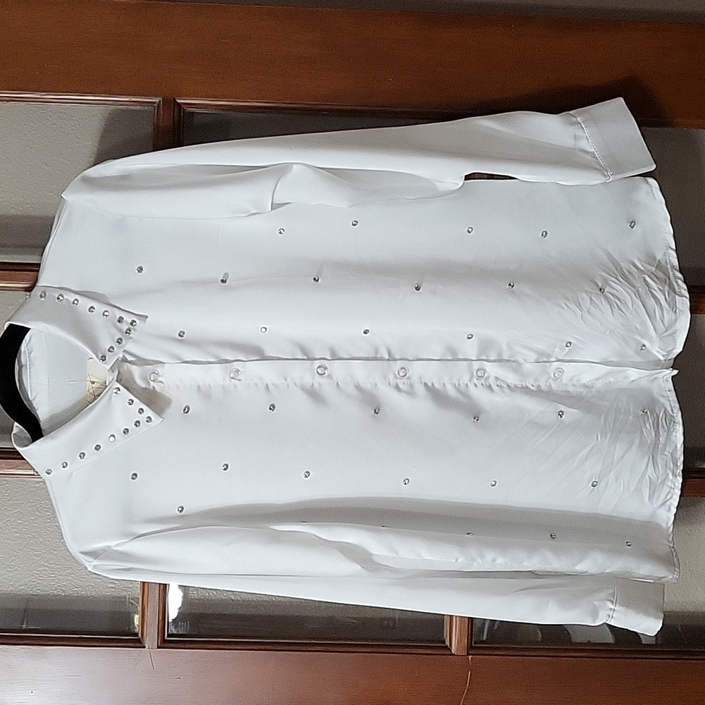 made in Italy white Satin with Rhinestones Blouse